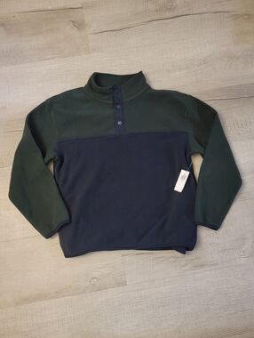 Kids  Two-Tone Fleece Pullover - Green & Navy